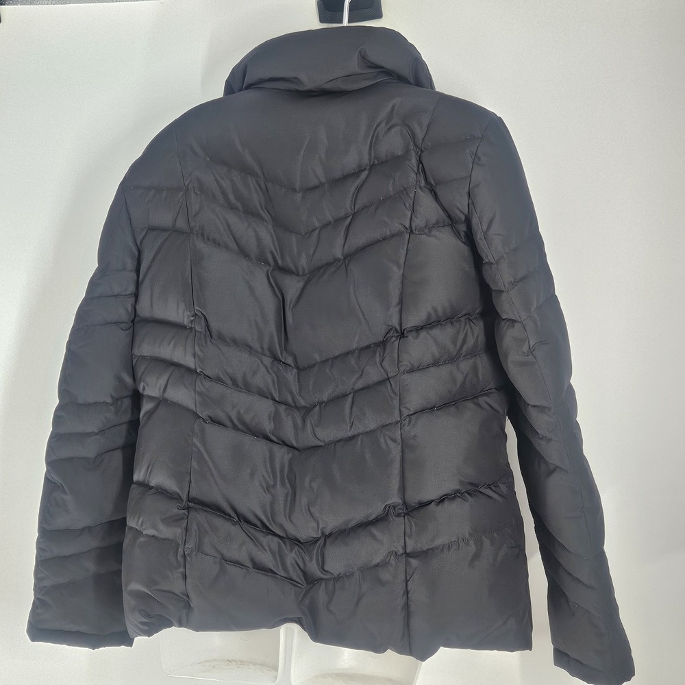 Kenneth Cole Reaction Womens Black Chevron Puffer‎ Jacket Full Zip Collar Size L - Picture 2 of 3